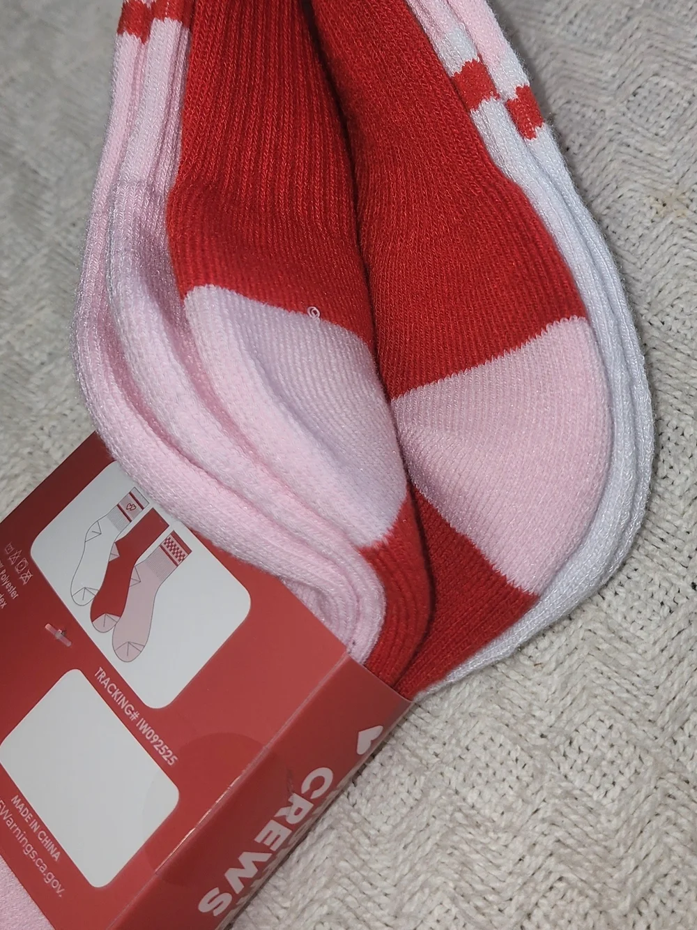 Shortie Crews Women's Sock Set - White & Pink with Red Accents NWT
